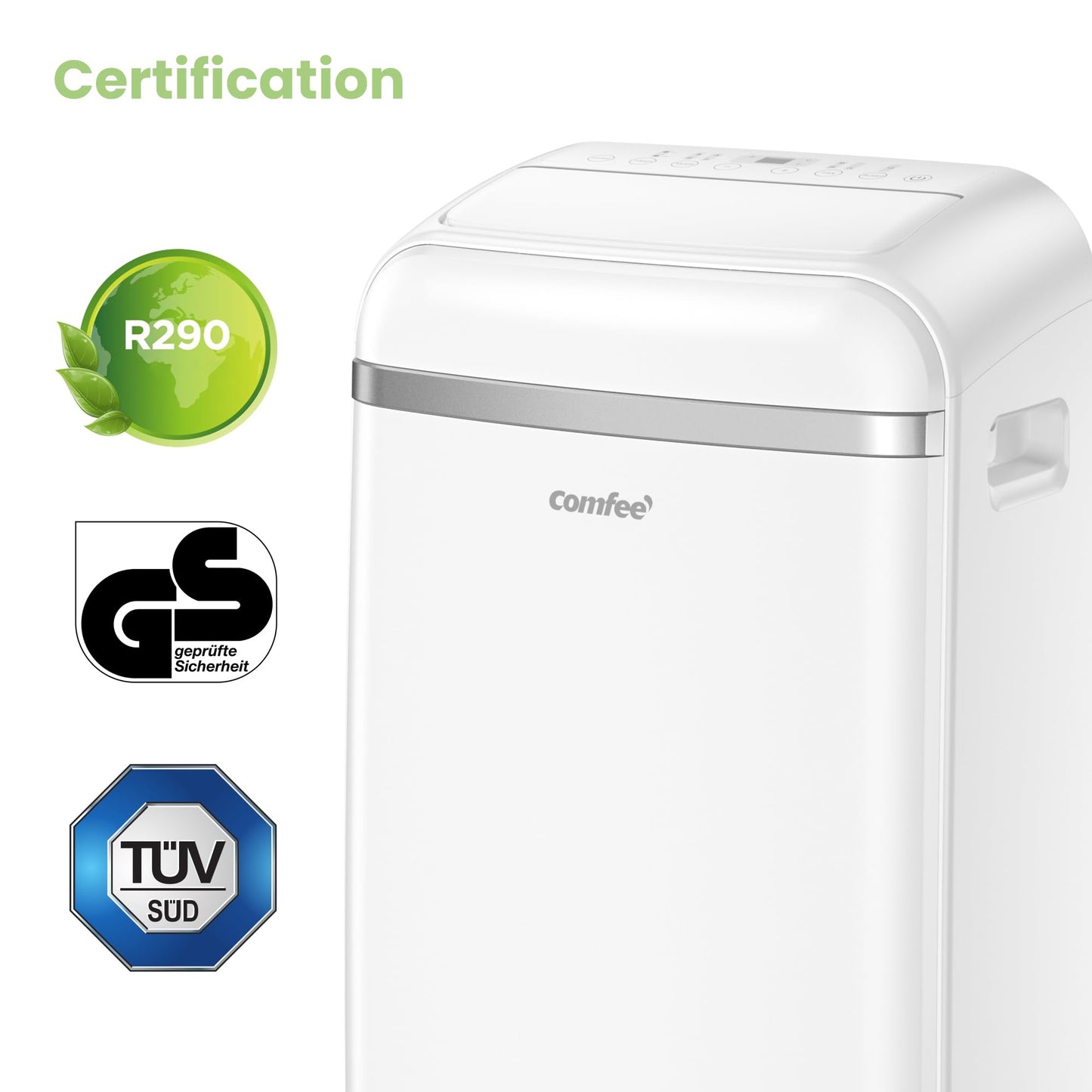 Comfee Mobiles Klimagerät 10000BTU, 3-in-1 mobile Klimaanlage mit Abluftschlauch, Kühlen und Entfeuchten und Ventilieren, 10000 BTU, 2,9kW, für Räume ca. 80 m³(32 ㎡), EEK A+