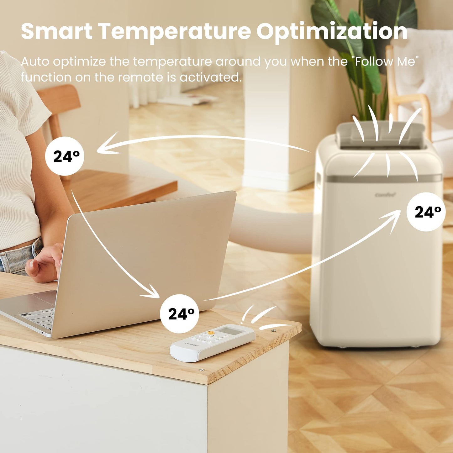 Comfee Mobiles Klimagerät 10000BTU, 3-in-1 mobile Klimaanlage mit Abluftschlauch, Kühlen und Entfeuchten und Ventilieren, 10000 BTU, 2,9kW, für Räume ca. 80 m³(32 ㎡), EEK A+